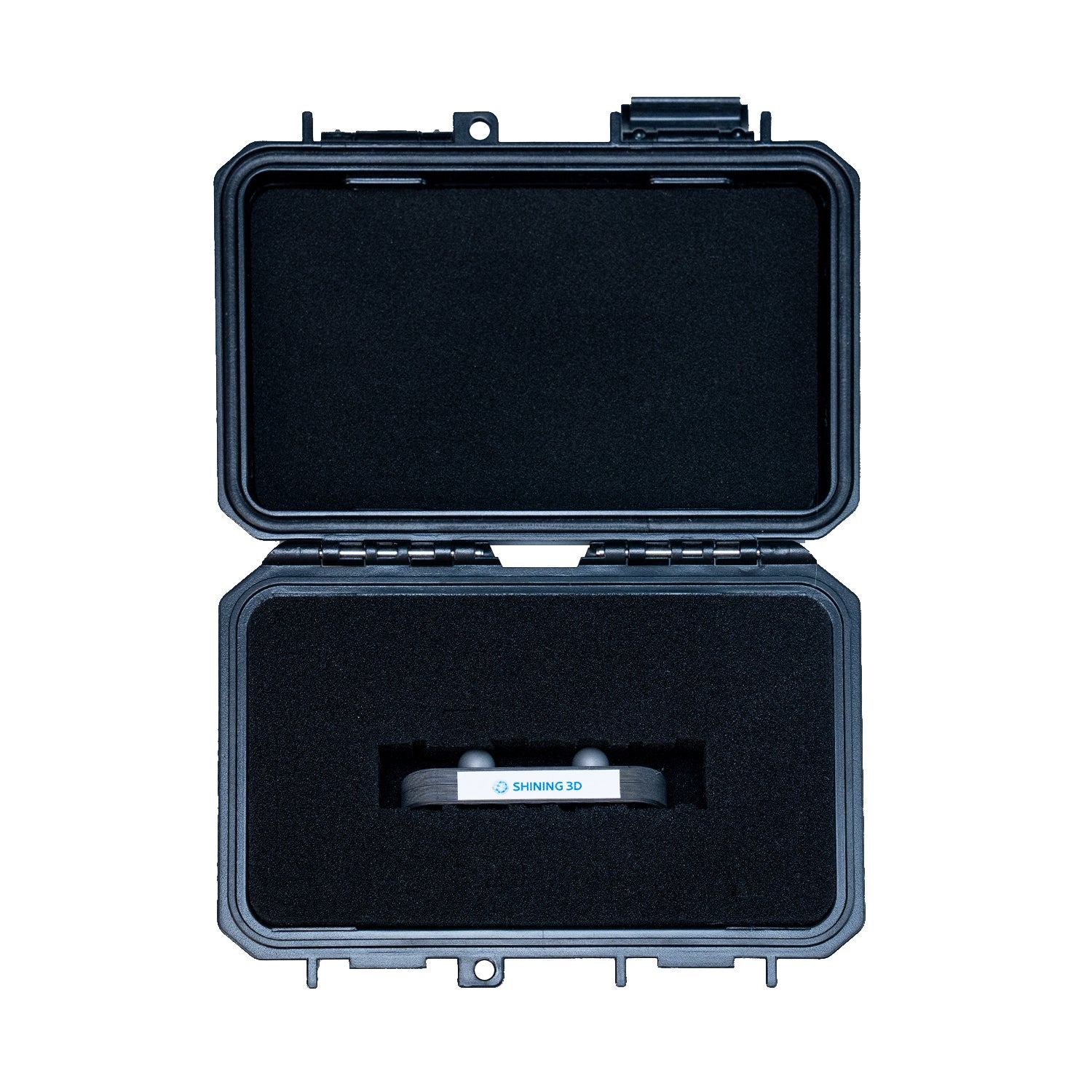 30mm Matte Ball Plate from SHINING 3D for precision calibration, securely stored in a protective foam-lined case.