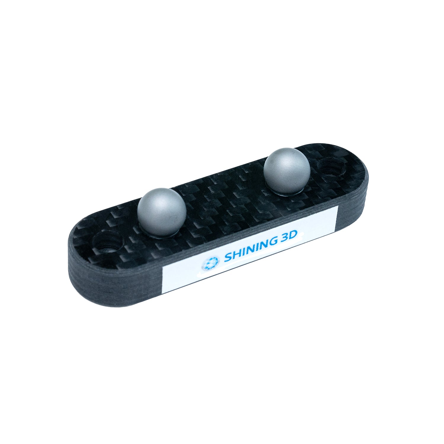 30mm Matte Ball Plate from SHINING 3D with two matte balls mounted on a carbon fiber base, designed for precision calibration and measurement.