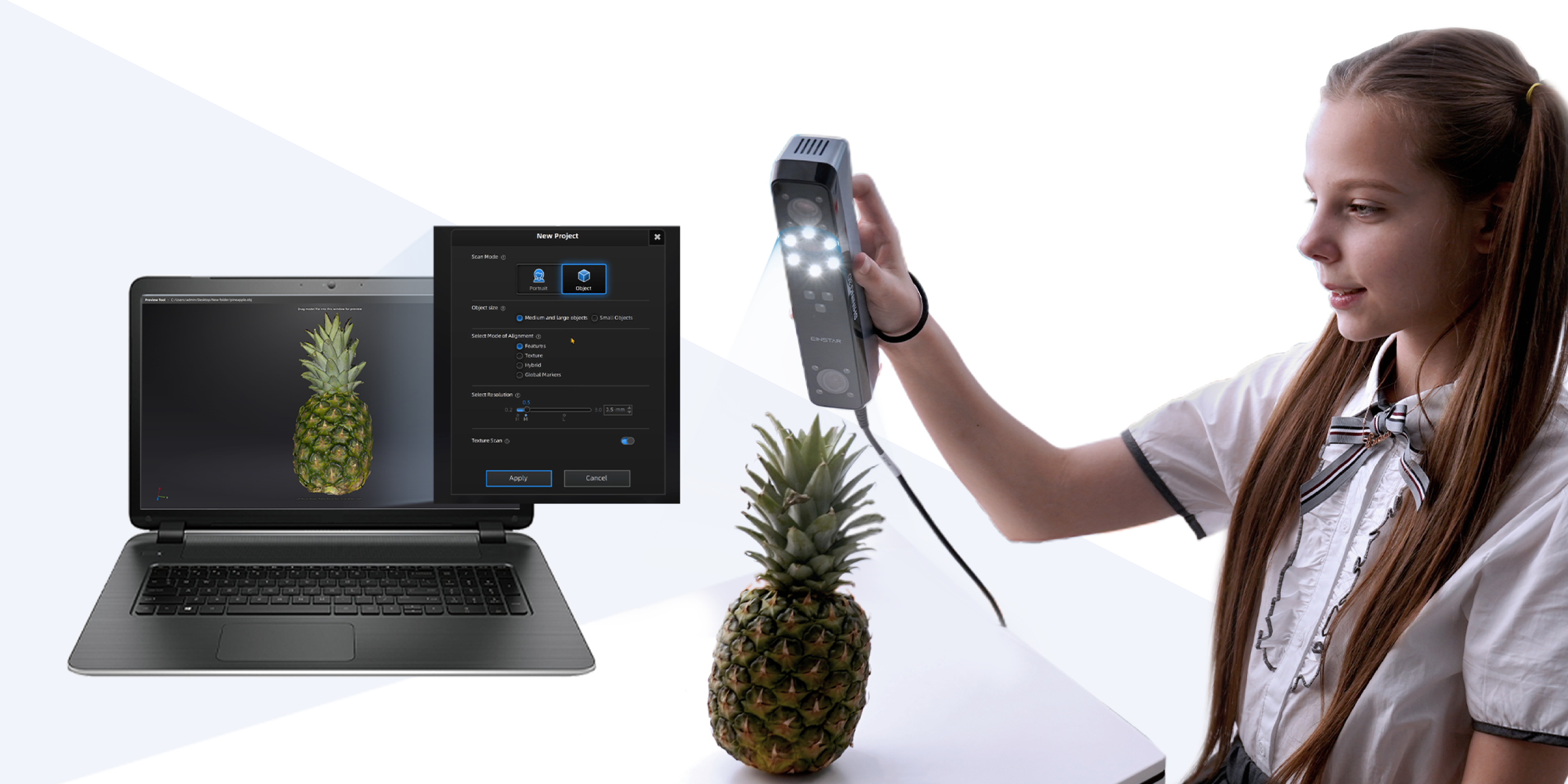 Streamlined User Experience: Smooth and fast scanning with EINSTAR 3D scanner, speed up to 14 FPS, easy setup and operation.