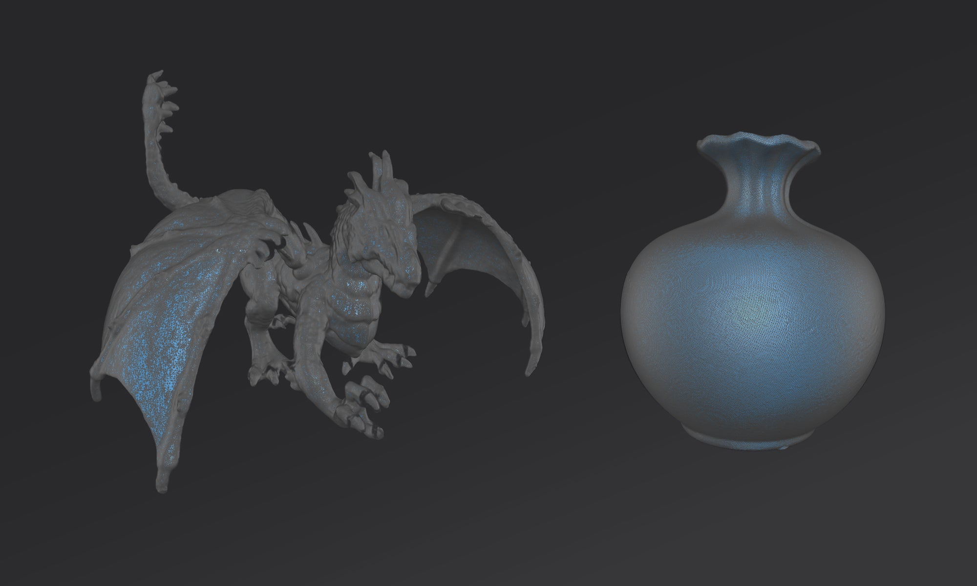 True Scan Restoration: Comparison of dragon model and vase before scanning with EINSTAR 3D scanner.